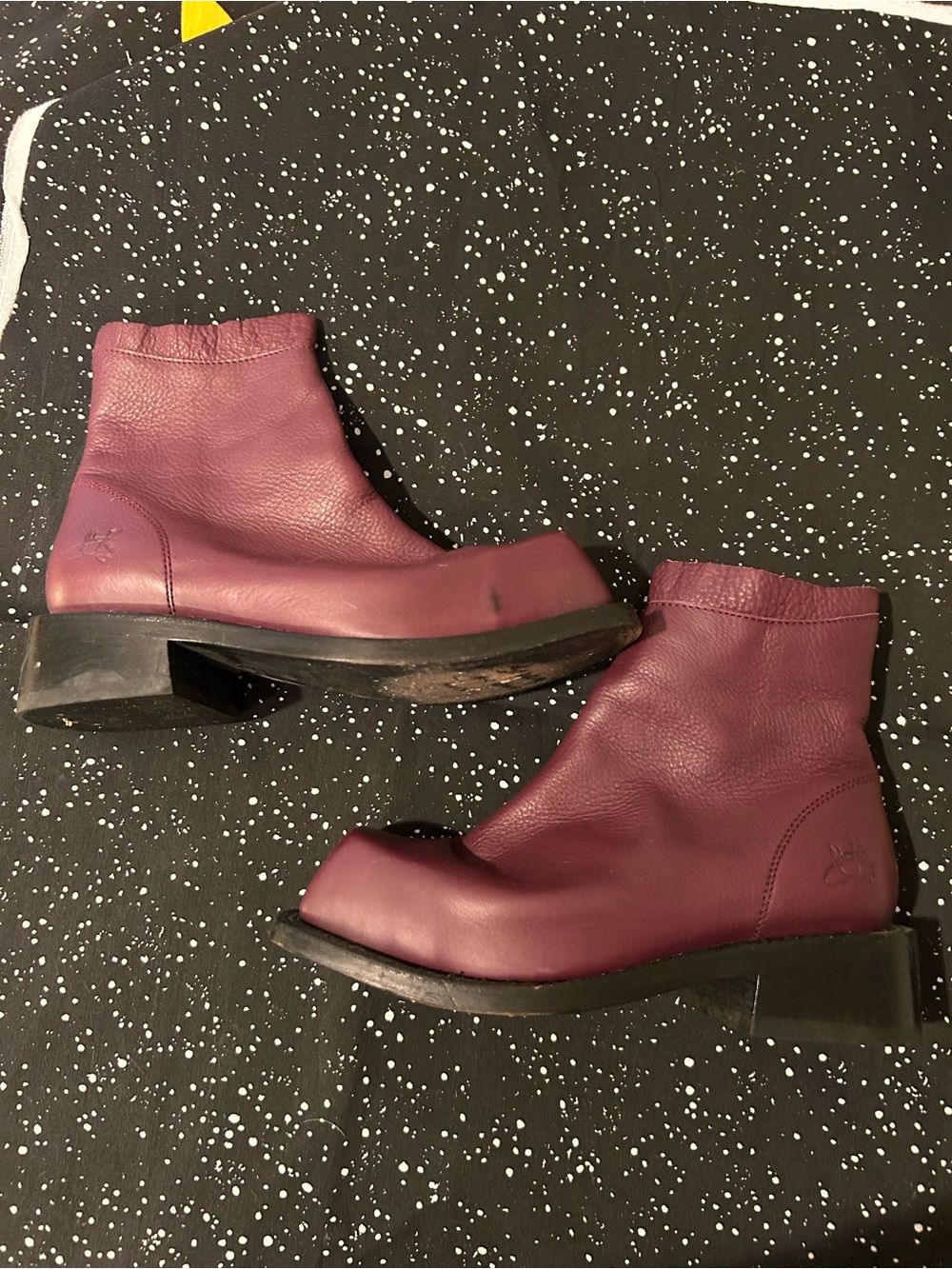 Fluevog Fonda Purple Square-Toe Leather Ankle Boots
